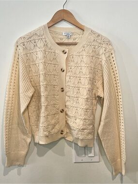 Current Air Cream Eyelet Knit Button-Up Cardigan